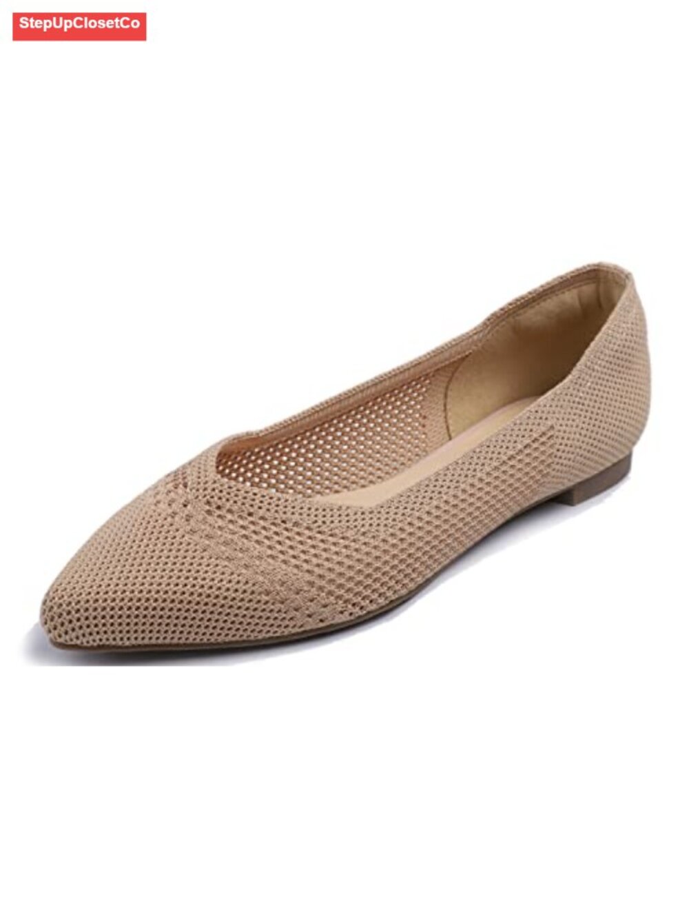 Women's Pointy Toe Knit Flat Shoes with Cutouts - Breathable and Comfortable